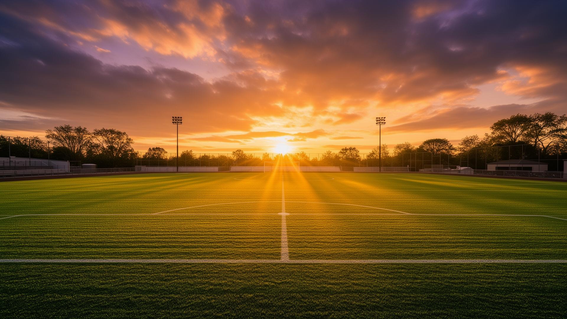 Futbolo aikštė saulėlydyje